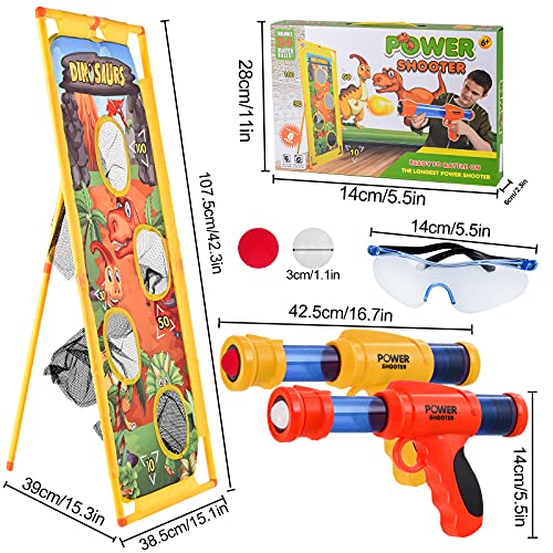 Herefun Juego de Tiro para Niños, 2 PCS Pistola de Juguete, Juegos de Tiro al Blanco al Aire Libre con 24 Bolas de Espuma + Blanco de Tiro de Pie + Gafas de Seguridad, Regalo Ideal para Niños y Niñas