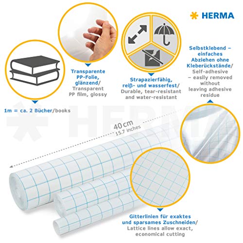 HERMA 7025 Forro para libros en rollo (25 m x 40 cm, autoadhesivo, brillante) transparente