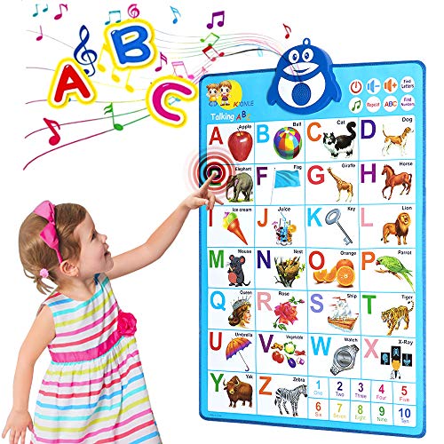 HEY FOLY Póster del alfabeto, gráfico electrónico interactivo del alfabeto, carteles educativos hablando ABC y 123s y póster de música, el mejor regalo para niños que aprenden