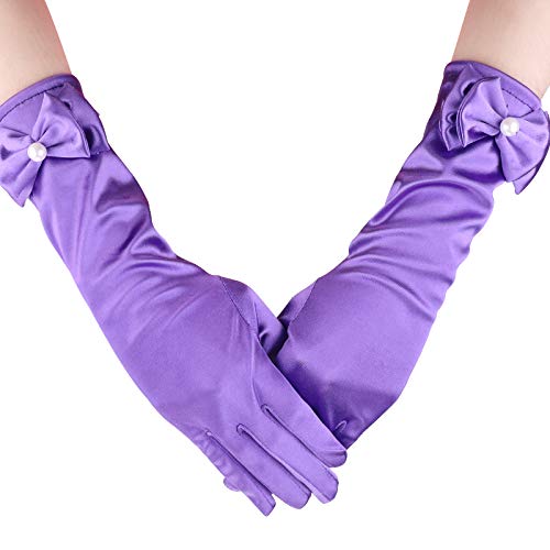 Hifot Princesa Guantes Satén Niñas 6 Pares, Boda Vestidos Cumpleaños Fiesta Carnaval Halloween Disfraz Accessorio 3-9 Años