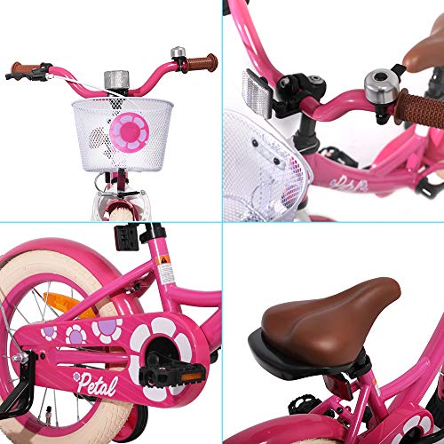 Hiland Bicicleta Infantil para niña de 3 años con Cesta, Ruedas de Apoyo, Freno de Mano y Freno de contrapedal, Color Rosa…