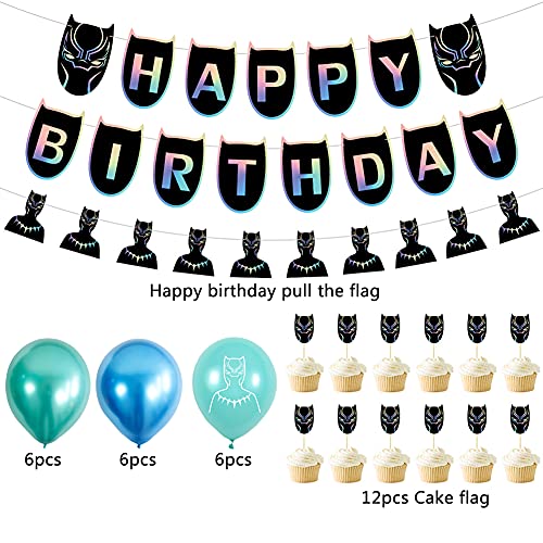 Hilloli Black Panther Globos Black Panther Decoraciones de Cumpleaños Globos de Látex de Superhéroes Cupcake Toppers Pancarta de Fiesta de Superhéroes Suministros de Fiesta Temáticos