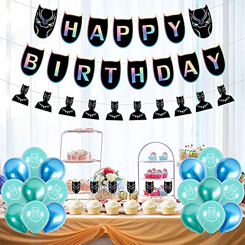 Hilloli Black Panther Globos Black Panther Decoraciones de Cumpleaños Globos de Látex de Superhéroes Cupcake Toppers Pancarta de Fiesta de Superhéroes Suministros de Fiesta Temáticos