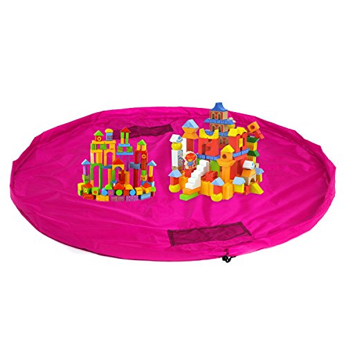 HIMRY Estera del Juego y Juguetes Almacenamiento Bolsa, XXL Alfombra, Niños Jugar Mat. Rápidamente Limpieza Organizador del Almacenaje, Portátil, Pink, KXD4005 Pink