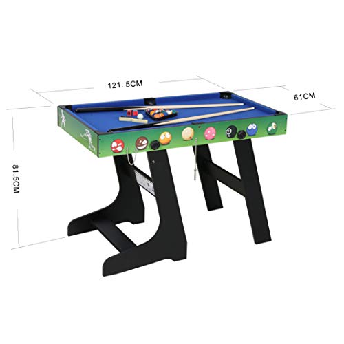 hj 4 en 1 Mesa de Juegos Multisport Combo Mesa de Billar / Hockey / Mesa de Ping-Pong / Futbolín con Patas Plegables 4 Pies Negro - Verde (Verde)