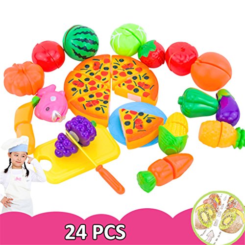 HMILYDYK - Set de regalo para niños con forma de rompecabezas de plástico para cocina, pretendido, juego educativo, puzzle de aprendizaje 24 pieces with pizza