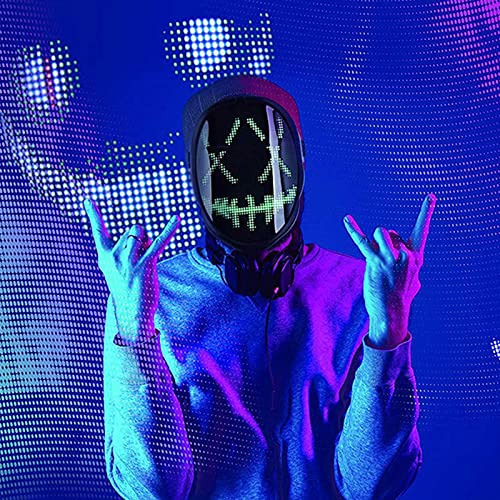 Hmyloz Máscaras LED con Bluetooth Programable Carga USB Aplicación DIY Terror Fiesta Luminosa Máscara con 45 Animaciones 70 Imágenes para Cosplay