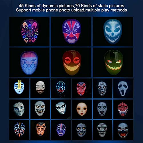 Hmyloz Máscaras LED con Bluetooth Programable Carga USB Aplicación DIY Terror Fiesta Luminosa Máscara con 45 Animaciones 70 Imágenes para Cosplay