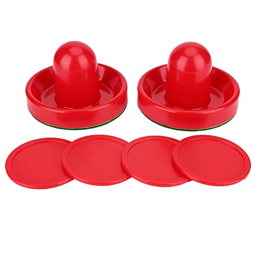 Hockey Pusher Poussoir, Poussoirs de Hockey sur Glace 2 Air Hockey Pushers 2 Rondelles de Hockey de Table Poignées 4 Rondelles de Rechange Accessoires de Remplacement pour Jeux de Tables Rouge(M 76mm)