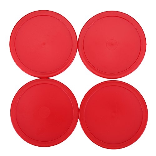 Hockey Pusher Poussoir, Poussoirs de Hockey sur Glace 2 Air Hockey Pushers 2 Rondelles de Hockey de Table Poignées 4 Rondelles de Rechange Accessoires de Remplacement pour Jeux de Tables Rouge(M 76mm)