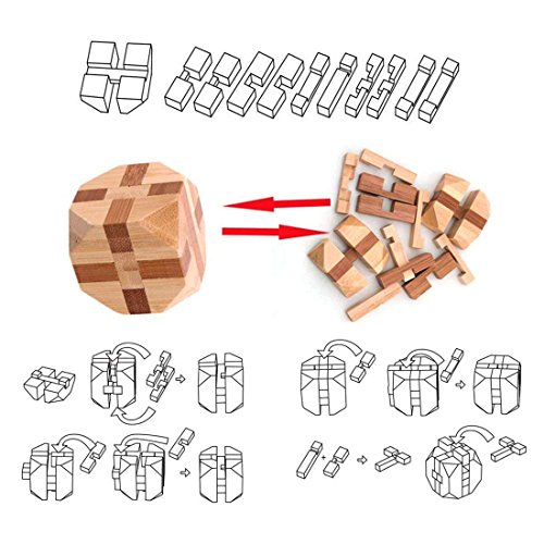 Holzsammlung 9 Piezas Cubo 3D Rompecabezas Madera Kong Ming Puzzle Bloqueo IQ Juguete Educativo para Niños Adultos #23