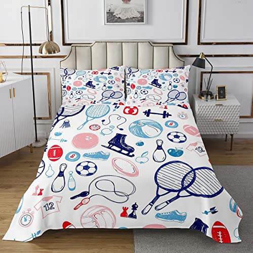 Homemissing Juego de cama acolchada deportiva para niñas, niños, fútbol americano, voleibol, juego de cama, juego de pelota, juego de colchas acolchadas para juegos, juego de cama doble, 3 piezas