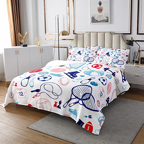 Homemissing Juego de cama acolchada deportiva para niñas, niños, fútbol americano, voleibol, juego de cama, juego de pelota, juego de colchas acolchadas para juegos, juego de cama doble, 3 piezas