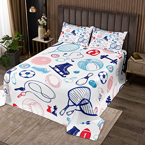 Homemissing Juego de cama acolchada deportiva para niñas, niños, fútbol americano, voleibol, juego de cama, juego de pelota, juego de colchas acolchadas para juegos, juego de cama doble, 3 piezas