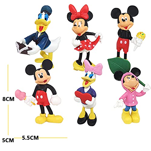 HONGECB Juego de Mini figuras Mickey,Mickey Cake Topper Mini Juego de Figuras para Fiesta de cumpleaños Figuras para decoración de Tartas 6 Piezas