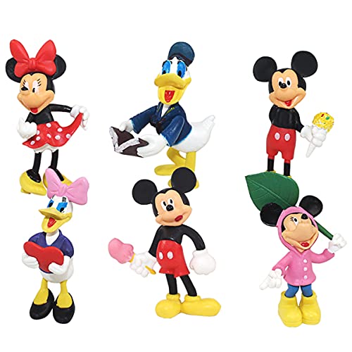 HONGECB Juego de Mini figuras Mickey,Mickey Cake Topper Mini Juego de Figuras para Fiesta de cumpleaños Figuras para decoración de Tartas 6 Piezas