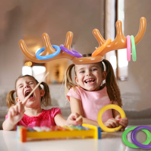 HONMOK 2pcs Juego de Lanzamiento de Anillos Toss Game Juego de Lanzamiento de Cuerno de Reno Marrón Sombreros inflables de Cuernos de Reno Anillos inflables para los niños Fiesta de Navidad PVC