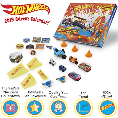 Hot Wheels Calendario Adviento, Calendario De Adviento con Juegos De Coches De Juguete, Incluye Vehículos Decorados y Accesorios, Calendario De Adviento De Navidad para Niños, Paquete Sorpresa