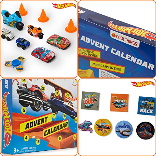 Hot Wheels Calendario Adviento, Calendario De Adviento con Juegos De Coches De Juguete, Incluye Vehículos Decorados y Accesorios, Calendario De Adviento De Navidad para Niños, Paquete Sorpresa