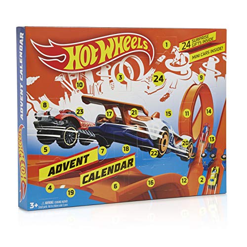 Hot Wheels Calendario Adviento, Calendario De Adviento con Juegos De Coches De Juguete, Incluye Vehículos Decorados y Accesorios, Calendario De Adviento De Navidad para Niños, Paquete Sorpresa