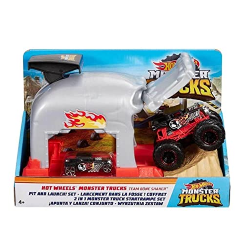 Hot Wheels- Surtido de Conjuntos de Juego Apunta y Lanza de Monster Trucks (Mattel GKY01)