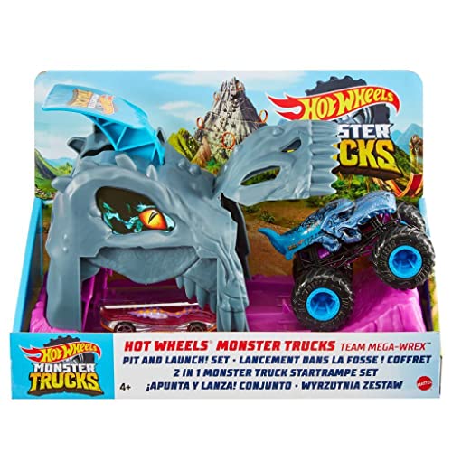 Hot Wheels- Surtido de Conjuntos de Juego Apunta y Lanza de Monster Trucks (Mattel GKY01)