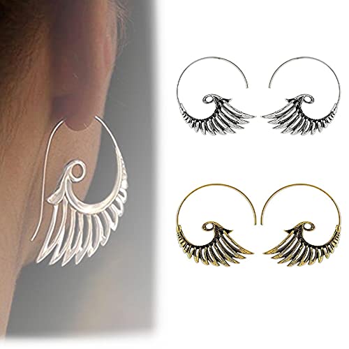 HOUHU Pendientes De Borla Pavo Real Vintage,Pendientes Plumas para Mujer Colgantes,Pendientes Colgantes éTnicos Antiguos, Regalos JoyeríA Moda NiñA 4.5cm 1 Oro y 1 Plata