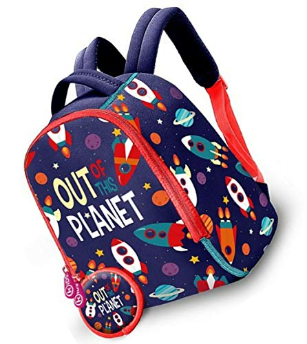 HOVUK® Mochila de jardín de infancia de 25 cm para niños hecha de neopreno con estampado de Disney personaje fuera de este planeta, multicolor, utilizable para unisex de 4 años en adelante