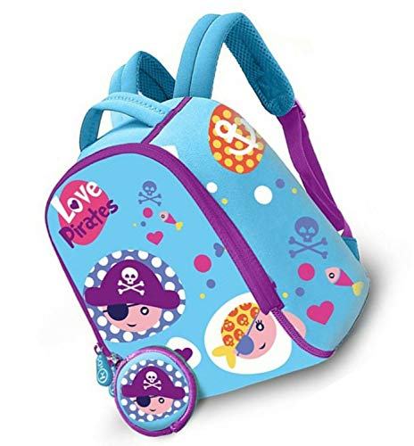 HOVUK® Mochila de jardín de infancia de 25 cm para niños hecha de neopreno con estampado de Disney Personaje Love Pirates Multicolor, utilizable para unisex de 4 años