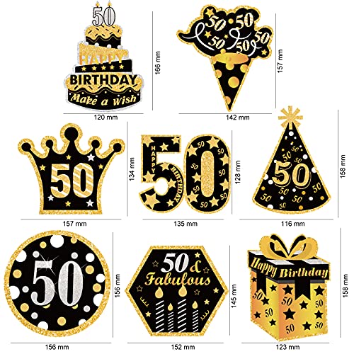 HOWAF Decoraciones de Fiesta 50 Cumpleaños,Remolinos Colgantes Techo de Oro Negro,Lámina Brillante Remolinos Colgantes para Fiestas de 50 Años Feliz Cumpleaños Decoracion para Hombres y Mujers,30 Pcs