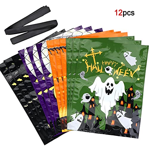 HOWAF Halloween Bolsas de Regalo, 12 pcs Gran tamaño Halloween Bolsas Plástico, Bolsa de Dulces, Bolsa cumpleaños Infantil, Bolsas para chuches para Niños Suministros Fiesta de Halloween