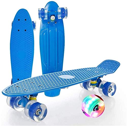 HQL Tabla de Skate Pastel Mini de 22", patineta Retro Penny Cruiser, patineta para Principiantes con Luces LED en Color de 4 Ruedas, Tabla Larga Completa, para niños/Adultos,Azul