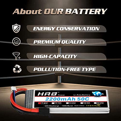 HRB 2pcs 2S 7.4V 2200mAh 50C Batería Lipo con TR Enchufe para RC Helicóptero Avión Coche Barco Barco