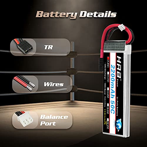 HRB 2pcs 2S 7.4V 2200mAh 50C Batería Lipo con TR Enchufe para RC Helicóptero Avión Coche Barco Barco