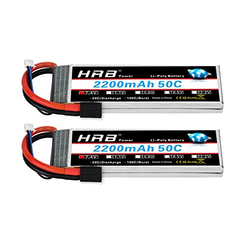 HRB 2pcs 2S 7.4V 2200mAh 50C Batería Lipo con TR Enchufe para RC Helicóptero Avión Coche Barco Barco