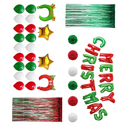 HTZ-M 31 Piezas decoración de Fiesta de Navidad Rojo Verde Dorado Cortina Juego de Globos de Papel de Aluminio Cortinas Brillantes Juego de Globos de Papel de Aluminio