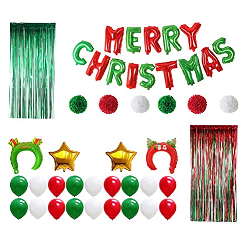 HTZ-M 31 Piezas decoración de Fiesta de Navidad Rojo Verde Dorado Cortina Juego de Globos de Papel de Aluminio Cortinas Brillantes Juego de Globos de Papel de Aluminio