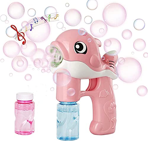 HUA Maquina Burbujas,Maquina Burbujas para Niños,Soplador de Burbujas,Maquina Burbujas de Jabon Ninos,Maquina Pompas JabonMáquina de Burbujas Automática con Luces y Música（rosado）