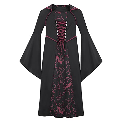 HUBA Vestido de princesa de manga larga para disfraz de cosplay, vestido festivo negro, vestido de baile, vestido de fiesta para carnaval, Halloween, cumpleaños, Navidad, fiesta de Belle, Vino, 150