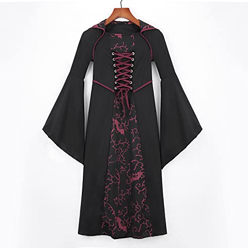 HUBA Vestido de princesa de manga larga para disfraz de cosplay, vestido festivo negro, vestido de baile, vestido de fiesta para carnaval, Halloween, cumpleaños, Navidad, fiesta de Belle, Vino, 150