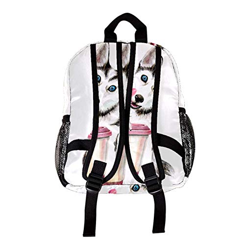 Husky sosteniendo un Bote de Basura Mochila 3-8 Años Mochila Ligera para Niños Pequeños para Preescolar Guardería Y Bolsa De Pañales para Bebés De Viaje 25.4x10x30CM