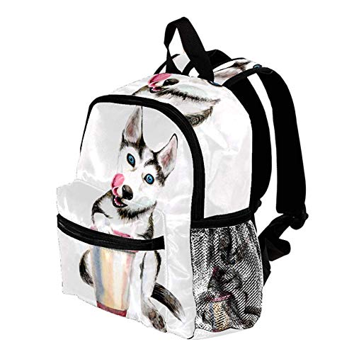 Husky sosteniendo un Bote de Basura Mochila 3-8 Años Mochila Ligera para Niños Pequeños para Preescolar Guardería Y Bolsa De Pañales para Bebés De Viaje 25.4x10x30CM