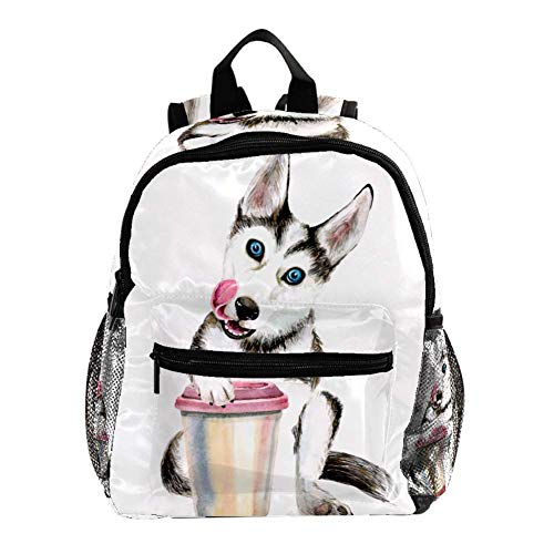 Husky sosteniendo un Bote de Basura Mochila 3-8 Años Mochila Ligera para Niños Pequeños para Preescolar Guardería Y Bolsa De Pañales para Bebés De Viaje 25.4x10x30CM