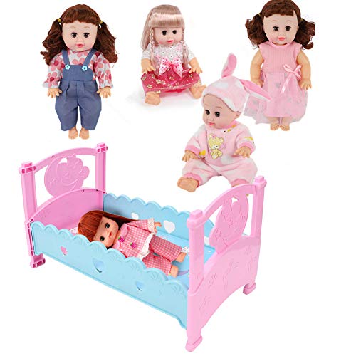 Hztyyier Simulación del bebé Cama de Muñeca De Plástico Mini Cunas Encantadoras Muebles Niño Juego Casa Juguetes Accesorios