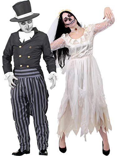 I LOVE FANCY DRESS LTD Conjunto DE Disfraces para Parejas DE Novios Muertos Conjunto DE Lujo con Vestido DE Mujer(XL) Y Traje para Hombre (XXL)