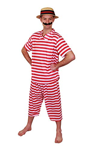 I LOVE FANCY DRESS LTD Disfraces DE Traje DE BAÑO Victoriano para Hombres - Disfraces DE 1920 Traje DE BAÑO Victoriano para Hombres con CANOTIER DE Paja Y Bigote - Disfraces DE Verano (Grande)