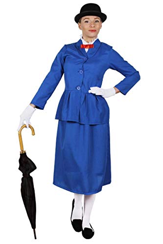 I LOVE FANCY DRESS LTD Disfraz DE NIÑERA Victoriana para Mujer + BOMBÍN TV PELÍCULA Personaje Libro Semana Chaqueta Azul con Cuello Blanco Adjunto Y Pajarita ROJA Y Falda Larga Azul (X-PEQUEÑA)