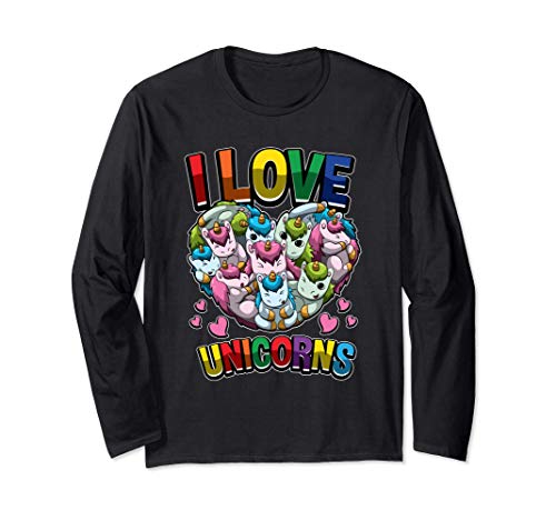 I Love Unicorns Heart - Unicornios Cuddle - Animales Manga Larga