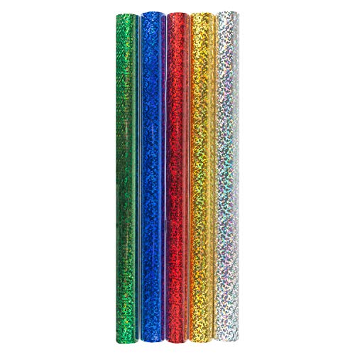 Idena 60054 – Lámina adhesiva holograma en rojo, verde, azul, dorado y plata, 5 rollos, 1 m x 33 cm, autoadhesiva, ideal para manualidades y decoración