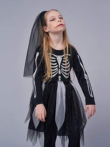 IKALI Disfraces Esqueleto Niña, Niños Aterrador Halloween Vestido, Zombie Ropa para Carnaval Partido, Dia de los Muertos